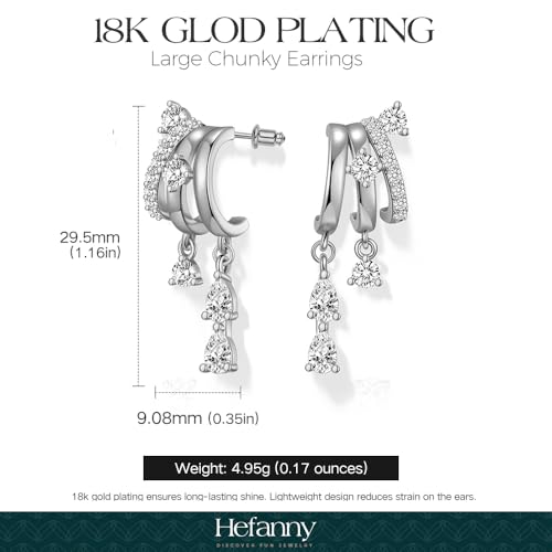 Triple Huggie Stacked Earrings for Women Gold Chain Drop Dangle Earrings Cute Statement CZ Earrings Trendy Dainty Jewelry Gift - color: Silver 7