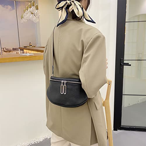 Fanny Pack Crossbody Bags For Women Genuine Leather Fashion Shoulder Handbag Belt Bag Waist Purse (Black01) - color: Black01