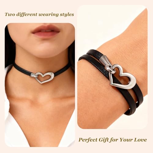 Long tiantian Leather Bracelets for Women Men Heart Wrap Bracelets Western Jewelry Cowgirl Outfits Birthday Gifts for Her - color: A5：black leather bracelet