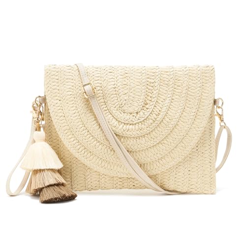 Small Straw Purse for Women Summer Clutch Purses Beach Woven Envelope Bag Raffia Shoulder,Straw Crossbody Bag boho - color: Semicircle Beige