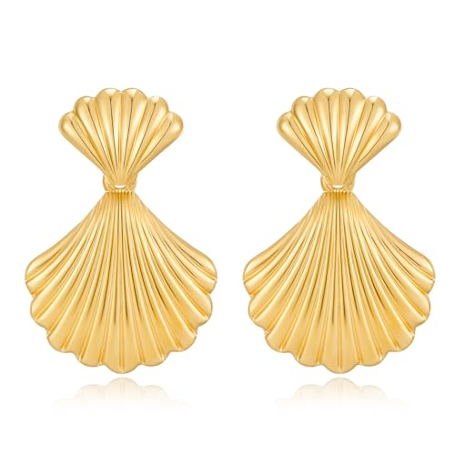 Gold/Silver Shell Dangle Earrings for Women Seashell Drop Dangle Earrings Ocean Beach Earrings Summer Jewelry - color: Gold A