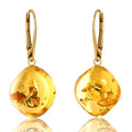 Leverback Dangle Earrings for Women – Gold-Plated 925 Silver Drop Earrings with Natural Yellow Baltic Amber Piece, Lightweight Jewelry with Secure Closure for Everyday Elegance - color: Amber Cushion