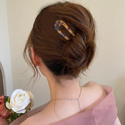 4Pcs French Hair Pins, French Twist Hair Pin, U Shaped Frenchs Hairs Pins, Metal Hairing Pin for Women Tortoise Shell Fork Sticks for Women Girls Hairstyle Accessories