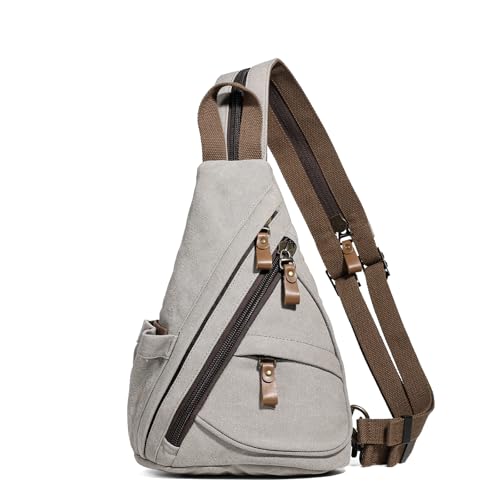 KL928 Canvas Sling Bag Small Crossbody Purse Casual Backpack for Men Women(Small Version, Leaden) - color: Medium-leaden