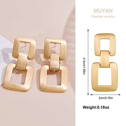 MUYAN Gold Silver Geometric Drop Dangle Earrings for Women Brushed Link Square Dangle Earrings Trendy Jewelry - color: B Brushed Gold