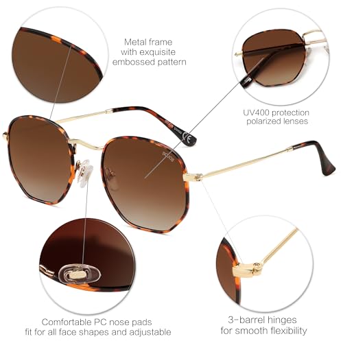 SOJOS Square Polarized Sunglasses for Women Men Small Hexagonal Polygon Shades SJ1072 - color: Tortoise