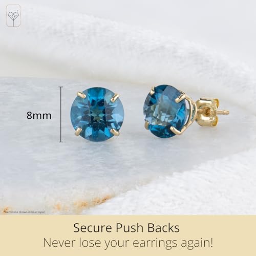 10k Gold 8mm Round Birthstone Stud Earrings for Women by MAX + STONE - color: London Blue Topaz