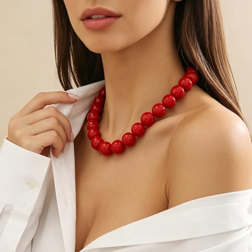 Red Beaded Necklace for Women Choker Gold Toggle Clasp Layered Stack Dainty Statement Western Boho Trendy Summer Vacation Necklaces Birthday Jewelry Gifts - color: B5:Red Beaded Necklace