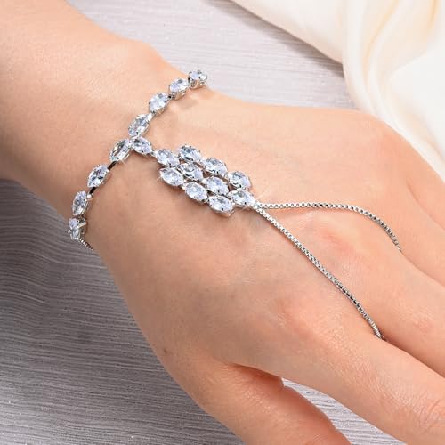 Adjustable Hand Chain Bracelet Women, 16K Gold Plated Finger Bracelet, Secure Ball Clasp Elegant Slave Hand Jewelry, Y2K Aesthetic Accessories for Summer Festival Prom Beach Vacation Daily Wear - color: style13-16K silver-plated