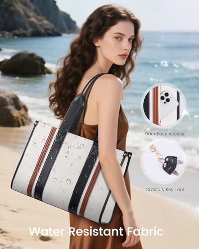 LOVEVOOK laptop bag for women 15.6 inch large canvas work tote bags with Clutch Purse water resistant computer bags for laptops for women Business Office Travel college Casual, Black White Brown - color: Black White Brown, size: 15.6 Inch