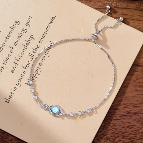 HPQQ Birthstone Bracelet for Women 925 Sterling Silver Infinity Love Jewelry Anniversary Birthday Mothers Day Gifts for Mom Wife Her - color: 03-March-Aquamarine