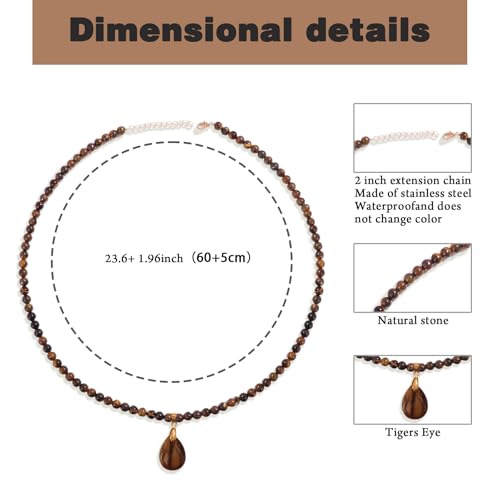 Healing Crystal Necklaces for Women Trendy Natural Stone Beaded Long Pendant Necklaces for Womens Handmade Bohemian Fashion Necklace Jewelry Gift - color: Tiger Eyes