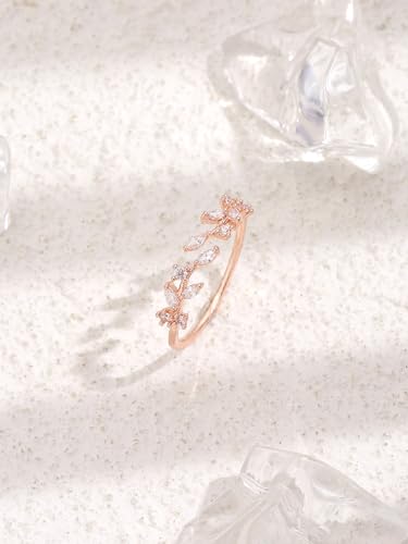 Adjustable Women's Cubic Zirconia Leaf Shaped Ring, 18K Gold-Plated Exquisite Stackable Women's Ring, A Great Gift for Her - color: F