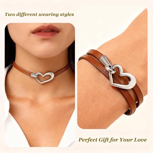 Long tiantian Leather Bracelets for Women Men Heart Wrap Bracelets Western Jewelry Cowgirl Outfits Birthday Gifts for Her - color: A2：brown leather bracelet