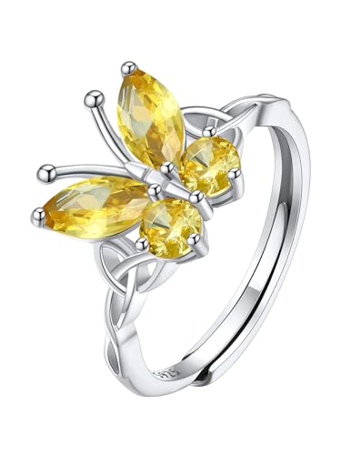 Custom4U Personalized 1-4 Birthstone Rings for Women Promise Rings for Her Sterling Silver Mothers Ring Customized Cubic Zirconia Stones Wedding/Valentine's Day/Mother's Day Jewelry Gift for Mom Wife - color: E11-Nov Butterfly-Silver