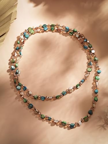 MINACHI Colorful Irregular Beaded Long Necklace, Coated Reflective Glass Beads, Bohemian Vintage Chunky Costume Jewelry for Women - style: Necklace NEC.005