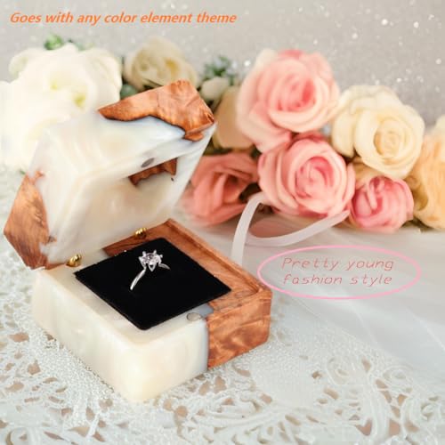 Handmade wooden wedding ring box - engagement ring holder with magnetic clasp - vintage wooden jewelry storage box for couples - single-slot design - color: White