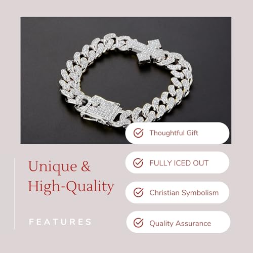 Halukakah Diamond Gold Chain for Men with Cross,18k Real Gold/Platinum Plated Fully Iced Out 12MM Miami Cuban Link Chain Necklace Bracelet,Lab Diamond Prong Set,Present for Husband,Boyfriend,Friend - color: Platinum Plated Bracelet