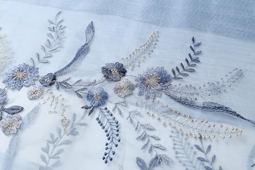 Jeelow Silk Blend Floral Fashion Scarf Shawl Wrap Lightweight Sheer For Women Floral Embroidery Wedding Party Prom - color: Blue Floral