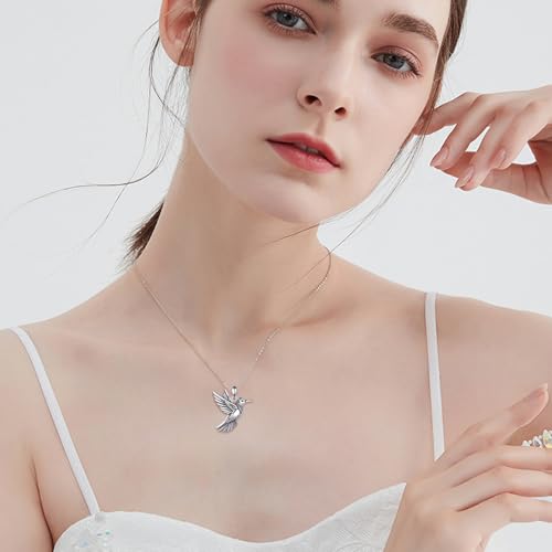 POPLYKE Hummingbird Necklace 925 Sterling Silver Hummingbird Pendant Necklace Jewelry Gift for Women - color: B-Oxidized Hummingbird