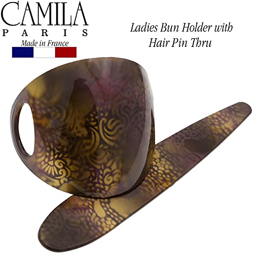 Camila Paris CP3242 French Hair Bun Holder Cover Cap Hair Updo, Brown, Hair Pin Thru, Strong Hold Grip Hair Clips for Women, No Slip and Durable Styling Girls Hair Accessories, Made in France - color: Brown