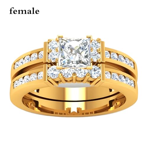 3Pcs Moissanite Wedding Rings Sets for Couples, s925 10K 14K 18K Real Gold Wedding Rings Sets for Him and Her, Customized Matching Engagement Bands Set for Men and Women Free Engraving - style: Style-4
