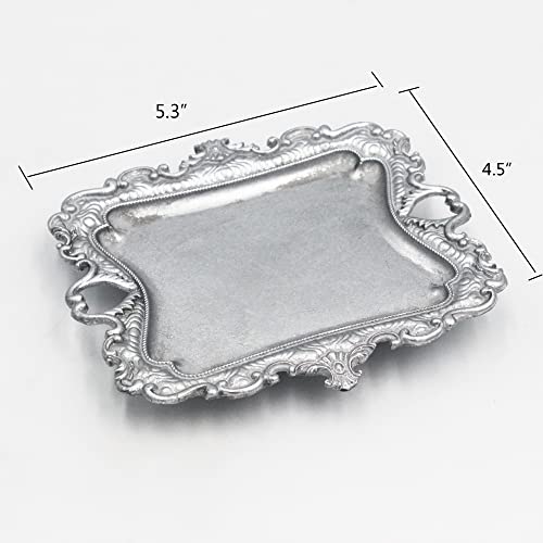 (2 Pack) Vintage Small Sliver Ring Dish, Birthday & Wedding Gifts for Women，Wedding Ring Tray - Sliver - color: Sliver (2 Pack)