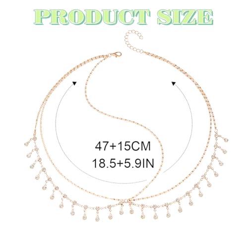 JEAIRTS Boho Rhinestone Head Chain Gold Crystal Forehead Headpiece Bridal Festival Hair Jewelry for Women