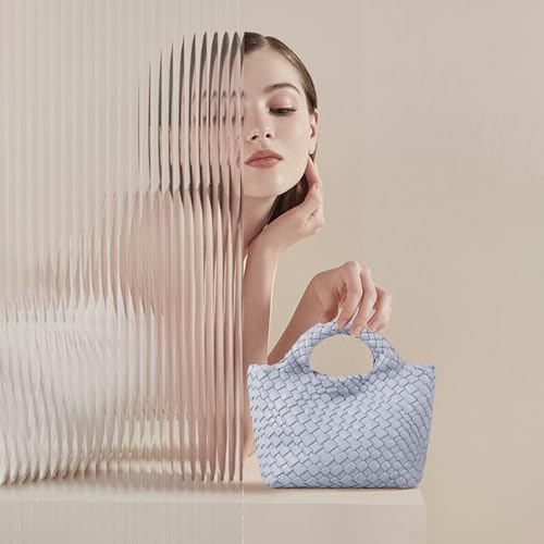 Woven Purses Bag for Women, Vegan Leather Handwoven Bags with Mini Handmade Purse - color: Light Blue