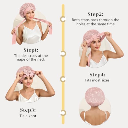 ZIMASILK 100% Mulberry Silk Bonnet for Sleeping Women Long Hair Double Layer Silk Hair Wrap with Tie Band Stay On Head (1Pc, Blush Flower) - color: Blush Flower