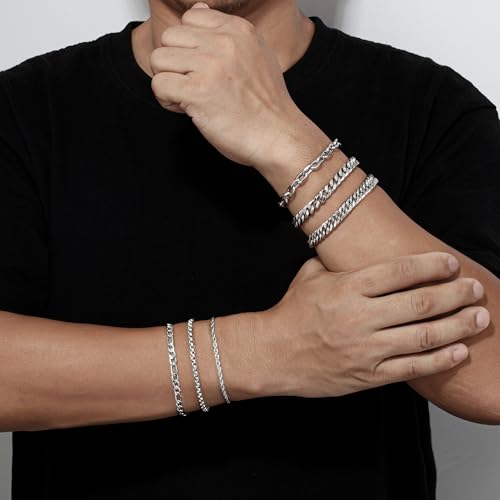XIANNVXI 6pcs Bracelets for Men Gifts for Him Stainless Steel Bracelet Silver/Gold/Black Cuban Link Rope Paperclip Chain Bracelets Set 6.5/7/7.5/8.3/9 Inches Metal Bracelet Mens Fashion Accessories Jewelry Gifts Set - color: Silver, size: 9 in-Men Large