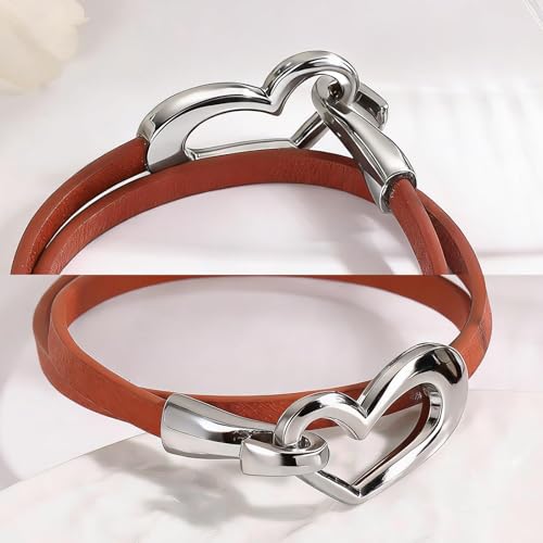 Long tiantian Leather Bracelets for Women Men Heart Wrap Bracelets Western Jewelry Cowgirl Outfits Birthday Gifts for Her - color: A2：brown leather bracelet