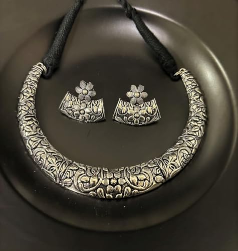 Indian Afghani Hasli Style Silver Oxidized Tribal Boho Statement Kutchi Choker Necklace Jewelry Women
