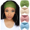 AQOKKA Extra Wide Headbands for Women Large Turban Headband Non Slip Boho Elastic Hairband Hair Twisted Knot Head Bands Accessories - color: 4 Pcs: Grass Green, Pink, Khaki, Light Blue