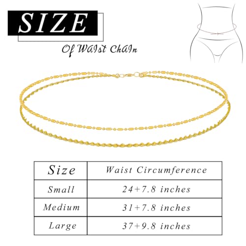ELABEST Layered Gold Belly Chain 14K Plated Waist Chian Adjustable Sexy Waist Jewelry for Women - size: L(37inch+9.8inch), style: B(Gold)
