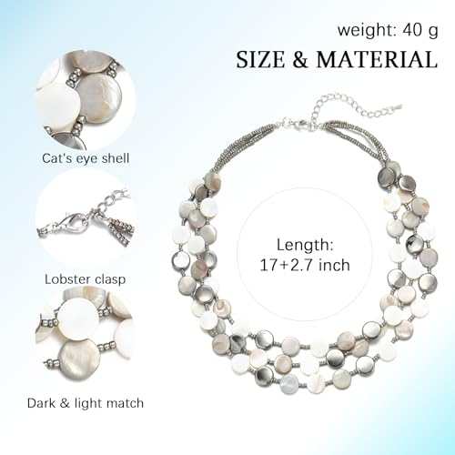 Noessla Layered Beaded Chunky Necklace for Women Boho Two-color Shell Statement Necklace Fashion Collar Costume Jewelry Gifts for Mum - color: White
