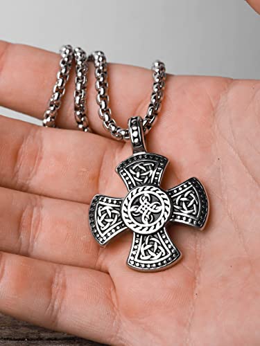 HAQUIL Celtic Cross Necklace, Stainless Steel Celtic Knots Triquetra Cross Pendant, Box Chain, Celtic Jewelry Gift for Men and Women