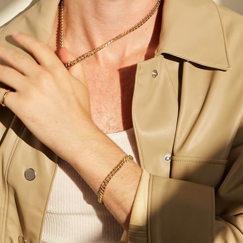 14K Gold Bracelets for Women & Men 6.5mm Cuban Chain Bracelet for Men Trendy Dainty Link Bracelets for Women Jewelry Gifts - color: 14K Gold Cuban Bracelet-7.5