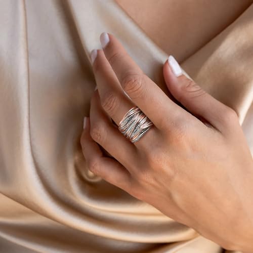 Mytys 2 Tone Intertwined Crossover Statement Ring Fashion Chunky Band Rings for Women Wide Index Finger Rings Costume Jewelry - color: Rose gold and silver