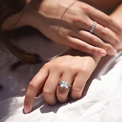 Bestyle 925 Sterling Silver Butterfly Ring Hypoallergnic Adjustable Birthstone Rings for Women Butterfly Jewelry Gifts for Anniversary Mothers' Day Birthday - color: 04.April (Clear Quartz)-Ring