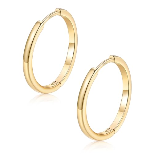 FaithHeart 925 Sterling Silver Post Huggie Hoop Earrings for Women, Silver Small Hoop Earring, Hypoallergenic Cartilage Earrings for Women - color: 01. Blank-Gold, size: 18mm
