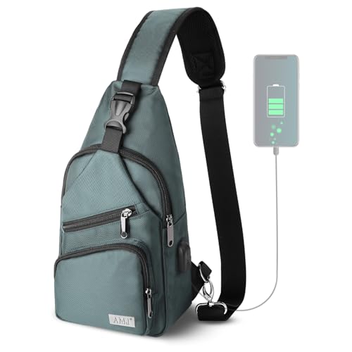 AMJ Crossbody Sling Bag Men Women, Casual Shoulder Backpack, Chest Daypack Satchel for Hiking Travel - color: Green, size: Small