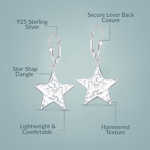 LeCalla 925 Sterling Silver Drop & Dangle Earrings for Women | Handmade Hammered Textured Drop Dangle Earring Jewelry | Women's Hammered Earrings Jewelry for Gift Mom Wife - color: Wishing Star