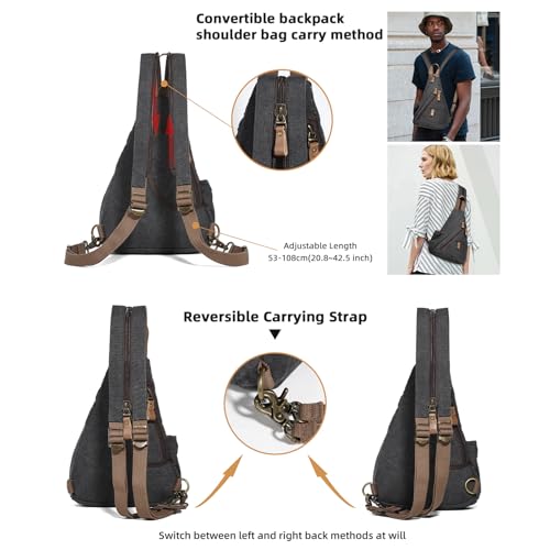 KL928 Canvas Sling Bag Small Crossbody Purse Casual Backpack for Men Women(Small Version, Black) - color: Medium-black