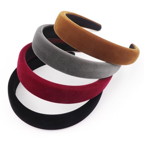 DRESHOW 4 Pcs Velvet Wide Headbands for Women Girls Turban Vintage Boho Head Bands Fashion Non Slip Head Wraps Hoop Hair Accessories - color: 4 Pack: Black, Red, Coffee, Dark Grey