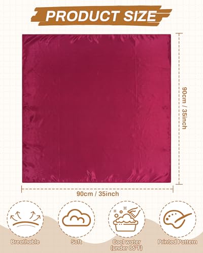Mesovor 35” Square Head Scarf for Women, 3 Pack Like Silk Satin Headscarf Hair Neck Scarf Top Bandanas for Sleeping - color: Bright Red + Burgundy + Black