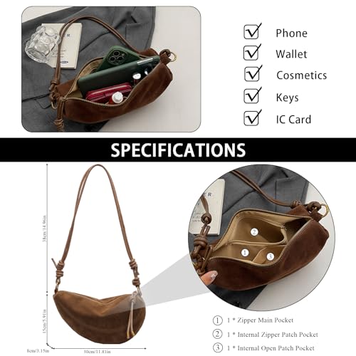 Suede Bags for Women Small Suede Purses Crescent Bag Crossbody Shoulder Bag Trendy Tote Handbags - color: B Suede Brown