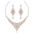 Hapibuy Crystal Wedding Jewelry Set Necklace Earring Set For Women and Brides Rose Gold and Silver Bridal Statement Jewelry sets - color: rose gold