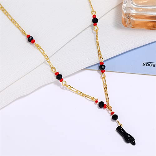 Caiyao Azabache Hand Figa Charm Stainless Steel Link Chain Bracelet Pendant Necklace Drop Dangle Earring Set for Women Men Kabbalah Amulet Protection Good Luck Jewelry - color: A black