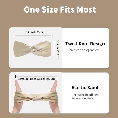 ZLYC Mulberry Silk Headband Elastic Twist Knotted Head Bands for Women's Hair, Solid Pale Beige - color: Solid Pale Beige